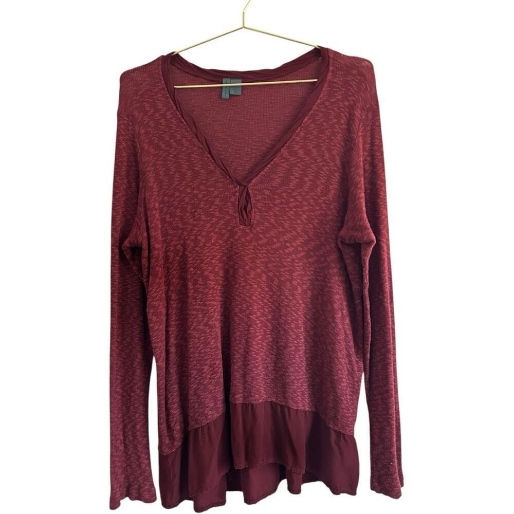 Left of Center Anthropologie Maroon Red Flannel Contrast Panels Size XL Cozy